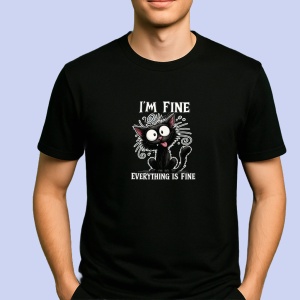 Tricou Sunt bine totul Foarte bine pisica Negru, Copii | Dama | Barbat - Img 2