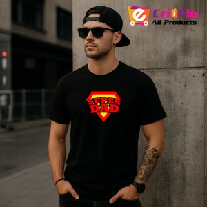 Tricou Super Dad Emblema Supererou Rosu Galben, din bumbac 100%, tricou negru Barbat - Img 3