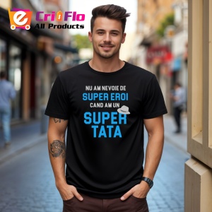 Tricou Super Tata Albastru, din bumbac 100%, tricou negru, Dama | Barbat - Img 2