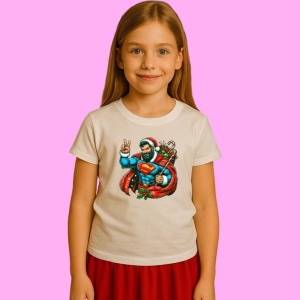 Tricou Superman Christmas Musculos Cu Mana Ridicata, din bumbac 100%, tricou alb, Copii | Dama | Barbat - Img 2