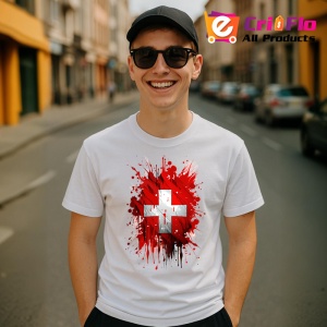 Tricou Switzerland Steag Splash Art, Copii | Dama | Barbat - Img 7