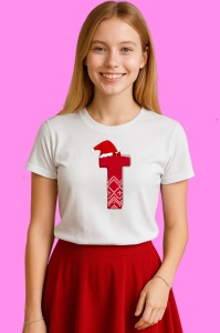 Tricou T Litera Rosie Cu Caciulita Si Inimioare Albe, din bumbac 100% Copii | Dama | Barbat - Img 3
