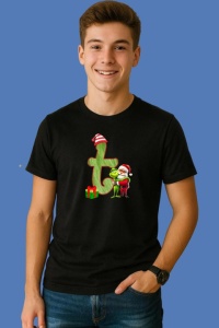 Tricou T Litere Craciun Cu Mos Si Spiridus Verde, din bumbac 100% Copii | Dama | Barbat - Img 3