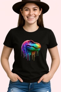 Tricou T Rex colorat dinozaur in stil urban pop art Copii | Dama | Barbat, culoare negru - Img 3