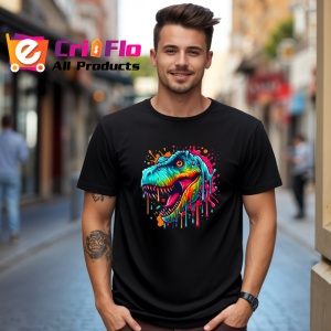 Tricou T rex cu dinti ascutiti si efecte de culoare Copii | Dama | Barbat, culoare negru - Img 6