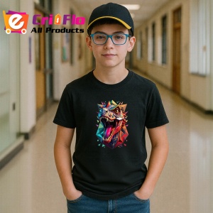 Tricou T-Rex Dinozaur Colorat Poligonal, Copii | Dama | Barbat, culoare negru - Img 13