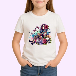 Tricou tattooed girl with skulls and flowers, fata tatuata cu cranii si flori, Copii | Dama | Barbat