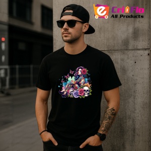 Tricou Tattooed girl with skulls and flowers, fata tatuata cu cranii si flori, Copii | Dama | Barbat , tricou negru - Img 11