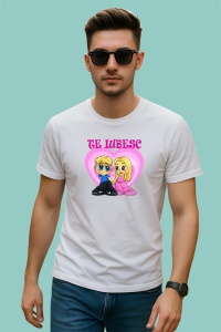 Tricou Te Iubesc Cuplu Cartoon, din bumbac 100%, tricou alb, Dama | Barbat - Img 2
