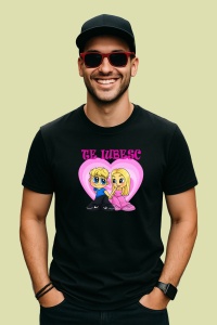 Tricou Te Iubesc Cuplu Cartoon, din bumbac 100%, tricou negru, Dama | Barbat