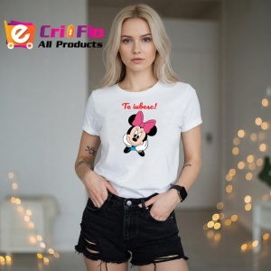 Tricou Te Iubesc Minnie Mouse Cu Funda Roz, din bumbac 100% , tricou alb pentru Copii | Dama | Barbat - Img 6