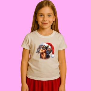 Tricou Teckel Cu Blana Lunga Craciun, din bumbac 100%, tricou alb, Copii | Dama | Barbat
