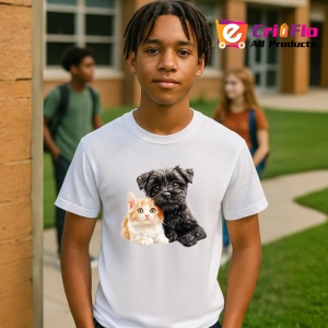 Tricou Terrier negru si pisica portocalie legatura sincera Copii | Dama | Barbat Barbat - Img 7