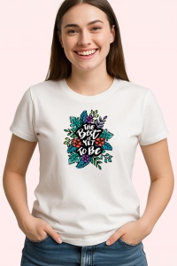 Tricou The Best Is Yet To Be Design Floral Gri V1, din bumbac 100% , tricou alb pentru Copii | Dama | Barbat - Img 3