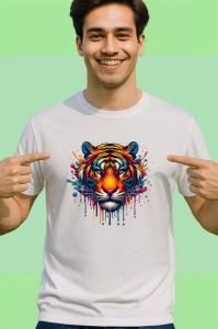Tricou Tigru realist in culori vibrante fundal alb Copii | Dama | Barbat - Img 2