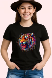 Tricou Tigru rosu galben in stil graffiti urban Copii | Dama | Barbat, culoare negru - Img 3