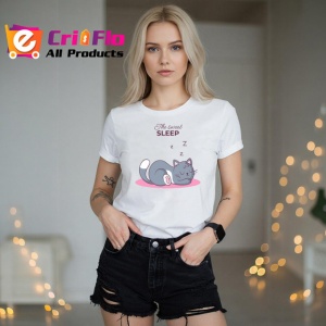 Tricou Time For Sleep Pisica Gri Dormind Luna, din bumbac 100% , tricou alb pentru Copii | Dama | Barbat - Img 7