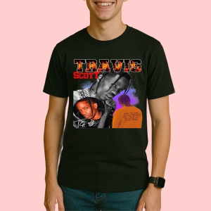 Tricou Travis Scott - Dublu portret artistic, muzica Hip-Hop / Alternative Rap, Dama | Barbat | Copii, Culoare Negru - Img 3