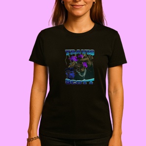 Tricou Travis Scott - Miscare si lumina violet, muzica RAP, Dama | Barbat | Copii, Culoare Negru