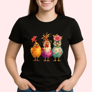 Tricou Trei gaini colorate Negru, Copii | Dama | Barbat - Img 3