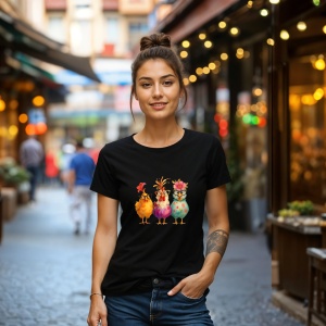 Tricou Trei gaini colorate Negru, Copii | Dama | Barbat - Img 16