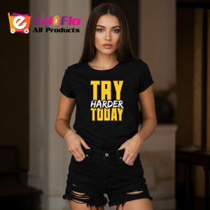 Tricou Try Harder Today Text Galben 3D V2, din bumbac 100%, tricou negru Copii | Dama | Barbat - Img 7