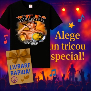 Tricou Tupac Orange Background, muzica Not Applicable, Dama | Barbat | Copii, Culoare Negru - Img 7