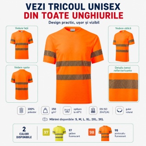 Tricou Unisex Damă și Bărbat Rimeck HV Dry, Vizibilitate Ridicată, Benzi Reflectorizante Segmentate, 100% Poliester, 150 g/m - Img 8