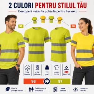 Tricou Unisex Damă și Bărbat Rimeck HV Protect LV9, Vizibilitate Ridicată, Benzi Reflectorizante 3M, 55% Bumbac, 175 g/m² - Img 10