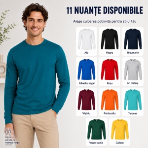 Tricou Unisex Damă și Bărbat Rimeck, Mânecă Lungă cu Manșete, 100% Bumbac, 160 g/m², S–3XL
