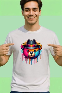 Tricou Urs panda cu palarie fedora si vopsea colorata Copii | Dama | Barbat - Img 2
