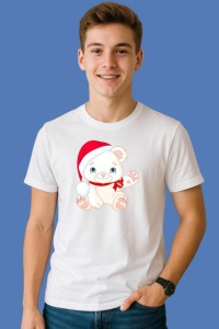Tricou Ursulet Cu Caciula Craciun, din bumbac 100%, tricou alb, Copii | Dama | Barbat - Img 2
