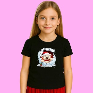 Tricou Ursulet Cu Zambet Si Fular Rosu Craciun, din bumbac 100% Copii | Dama | Barbat - Img 3