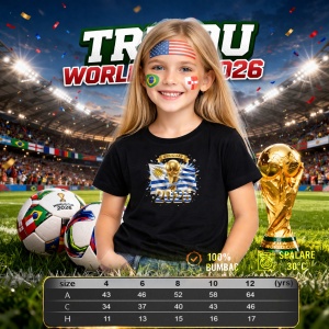Tricou Uruguay World Cup 2026 Fifa V2, din bumbac 100%, tricou negru, Copii | Dama | Barbat - Img 4