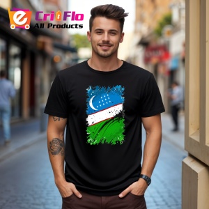 Tricou Uzbekistan Steag Splash Art, Copii | Dama | Barbat, culoare negru - Img 4