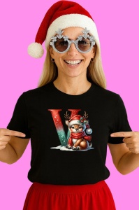 Tricou V Litera Craciun Cu Ren Si Fulgi, din bumbac 100% Copii | Dama | Barbat - Img 3