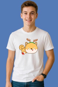 Tricou Veverita Ren Cu Fundita Rosie, din bumbac 100%, tricou alb, Copii | Dama | Barbat