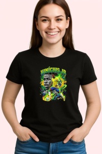 Tricou Vinicius Jr Brazilia Vedeta Fotbal Real, din bumbac 100%, tricou negru Copii | Dama | Barbat
