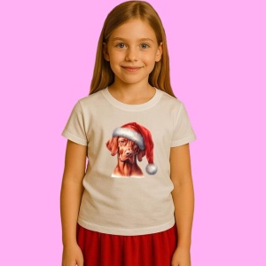 Tricou Vizsla Craciun Portret, din bumbac 100%, tricou alb, Copii | Dama | Barbat