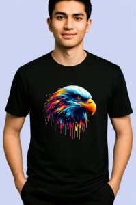 Tricou Vultur in stil pop art cu fundal albastru Copii | Dama | Barbat, culoare negru - Img 2