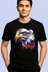 Tricou Vultur portret artistic cu privire intensa Copii | Dama | Barbat, culoare negru - Img 2
