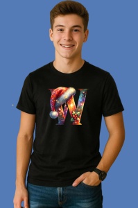 Tricou W Litere Alfabet Craciun Impodobite Cu Decoratiuni, din bumbac 100% Copii | Dama | Barbat
