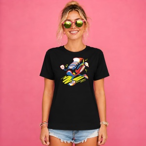 Tricou Walking Sneaker Character Yellow Red Funny Urban Illustration, din bumbac 100%, tricou negru, Copii | Dama | Barbat - Img 2