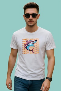 Tricou Water Monster Rechin Albastru Valuri, din bumbac 100% , tricou alb pentru Copii | Dama | Barbat