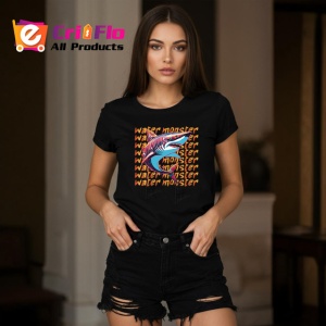 Tricou Water Monster Rechin Albastru Valuri, din bumbac 100%, tricou negru Copii | Dama | Barbat - Img 7
