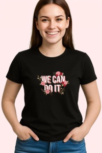 Tricou We Can Do It Design Floral Feminin V1, din bumbac 100%, tricou negru Copii | Dama | Barbat - Img 3