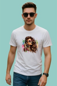 Tricou windswept long hair sunglasses tattooed, par in vant si ochelari fata tatuata, Copii | Dama | Barbat - Img 2