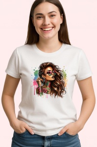 Tricou windswept long hair sunglasses tattooed, par in vant si ochelari fata tatuata, Copii | Dama | Barbat - Img 4
