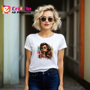 Tricou windswept long hair sunglasses tattooed, par in vant si ochelari fata tatuata, Copii | Dama | Barbat - Img 11