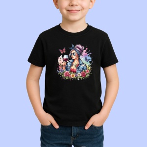 Tricou Wine girl butterflies flowers vibe, fata cu vin fluturi si flori, Copii | Dama | Barbat , tricou negru - Img 2